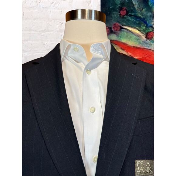 Jos A Bank 41R 32W Navy Blue Pinstripe 2 Piece Suit Jacket Pants Set - Picture 2 of 16